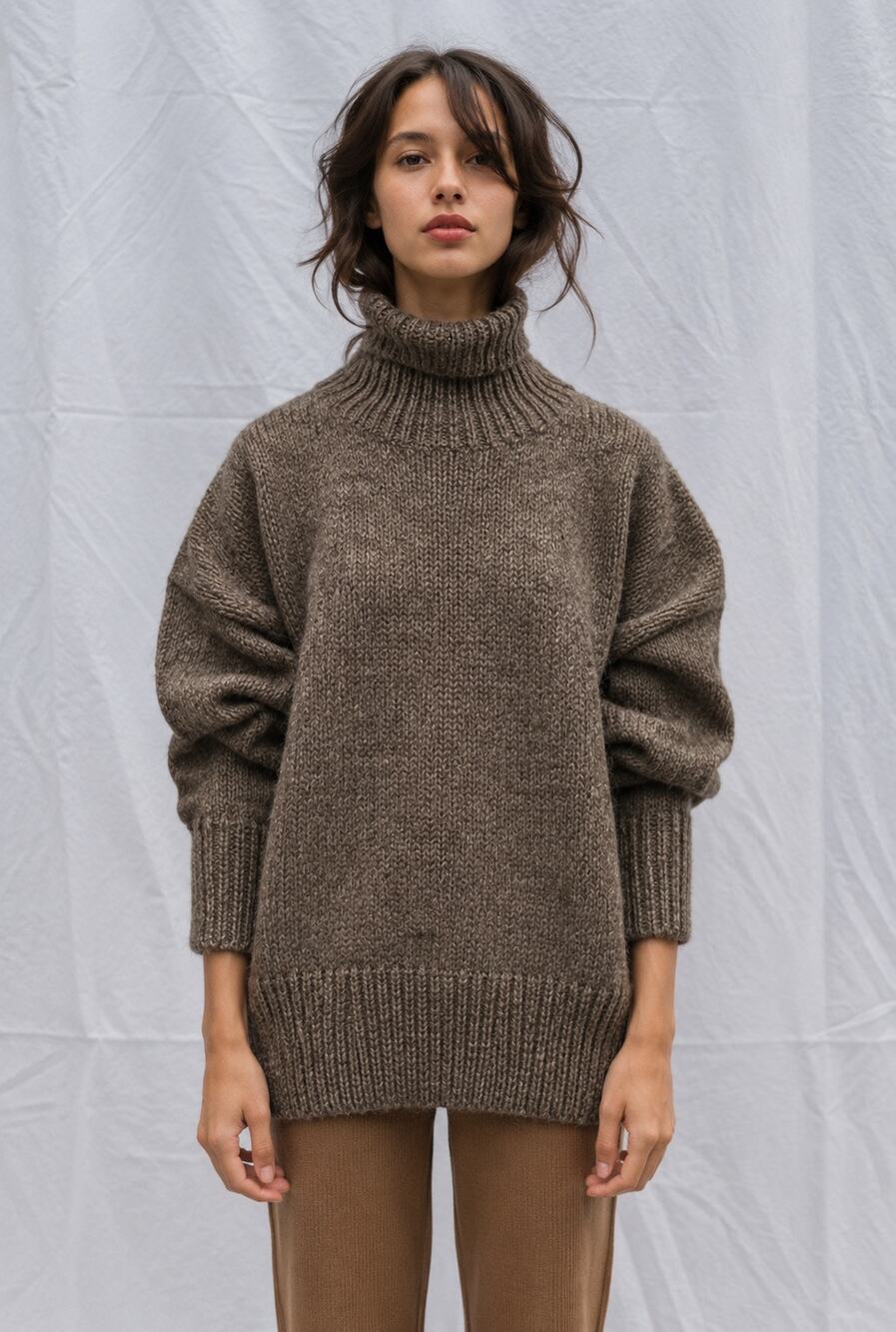 Jaggery London Nora Turtleneck Jumper Andean Wool Taupe Size 2 M/L